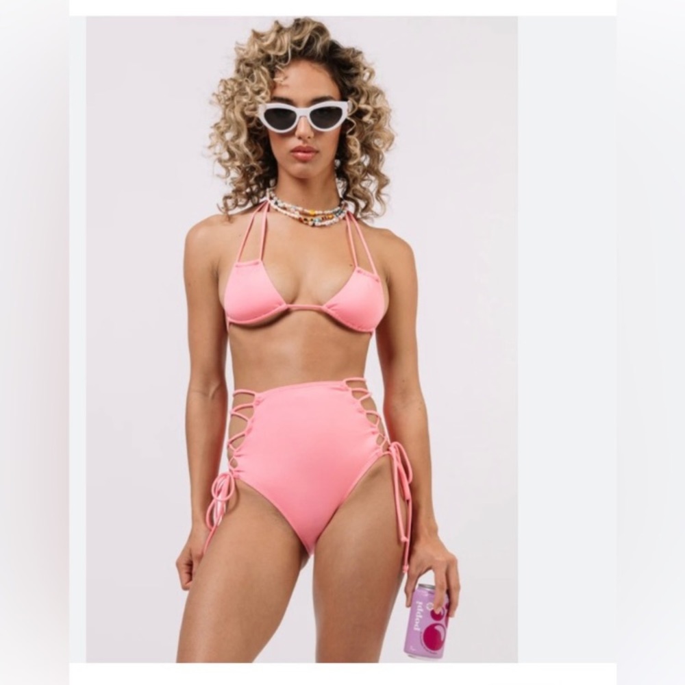 We Are HAH Australia Triangle Top High Waist lace up bikini Set S